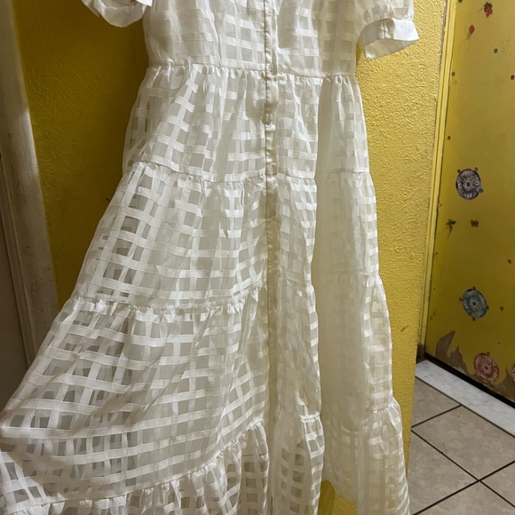 English Factory Organza Short-Sleeve Button-Front Midi Dress - Picture 6 of 6